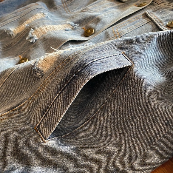 Distressed denim with sequined sleeves jacket - Picture 12 of 15